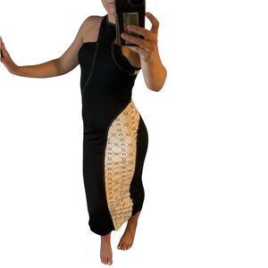 MARINE SERRE WHITE LINE Navy and White Dress with Slit with Zipper | XS